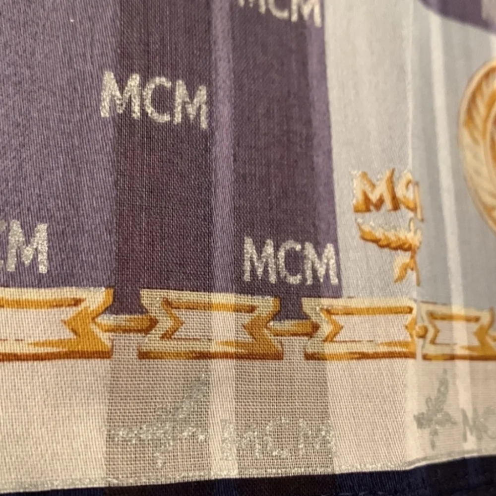 NEW MCM Medallion Cotton scarf handkerchief Blue, gold and brown - Picture 7 of 10